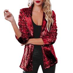 Damen Pailletten Blazer mit Glitzer Langarm Rave Jacken Blazer Sakko Pailletten Jacke Lässig Langarm Glänzend Metallic Glitzer Arbeitsjacke Bomberjacker Mantel Party Baseball Jacke Bikerjacke von Generic