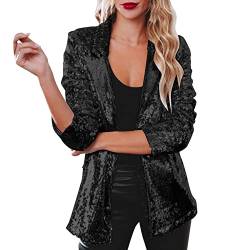 Damen Pailletten Blazer mit Glitzer Langarm Rave Jacken Blazer Sakko Pailletten Jacke Lässig Langarm Glitzer Party Glänzend Metallic Glitzer Sequin Bomberjacker Mantel Baseball Jacke Bikerjacke von Generic