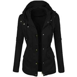 Damen Parka Leichter für, Frühlings- und Sommerjacke mit Kapuze, Damen-Outdoor-Mantel, Reisen, Wandern und Gehen, durchgehender Reißverschluss, Außenmaterial aus Baumwoll-Twill (Schwarz, XXXL) von Generic