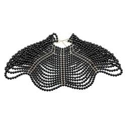 Damen Perlen Körperketten BH Schal Mode Verstellbare Größe Schulter Halsketten Tops Kette Hochzeit Kleid Perlen Körperschmuck (Schwarz) von Generic