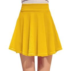 Damen Plissierte Tennisrock mit Hose Mädchen Basic Solid Dehnbaren Skater Mini Rock mit Shorts Sommerrock Minirock Sportrock Golfrock Tennis Rock Sport Workout Running kurz (XX1-Yellow, XXXXL) von Generic