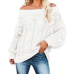 Damen Pullover, Schulterfrei Einfarbig Strickpullover Damen Langarm Winterpullover Damen Winter Herbst Wärme Oversize Pullover Damen Gestrickt Pulli Sweatshirts Strickpulli Tops von Generic