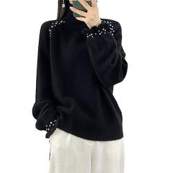 Damen Pullover Aus 100% Australischer Wolle Locker Gestrickt Eleganter Fester Woll Pullover Mit Hohem Kragen Black L von Generic