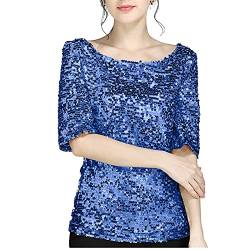 Damen Pullover Glitzer Shirt Kurzarm Oberteile Schön Glänzend Pailletten Tops Tshirt Elegant Festlich Damenbluse Mode Abend Party Wedding Glitzertop Bluse Tunika von Generic