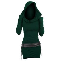 Damen Pulloverkleid Mit Kapuze Herbstkleid Sexy Pullover Kleid Kapuzenpullover Hoodie Farbeblock Slim Casual Langarm Minikleid Enges Strickkleid Herbst Winter Frauen Bodycon Gothic (Grün-e, M) von Generic