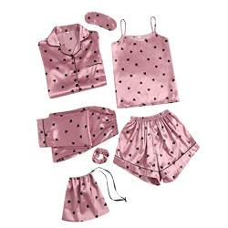 Damen Pyjama Shorts Damen Home Suit Flamingo Print Mode Slim Pyjama Vierteiliges Set Für Alle Jahreszeiten, rose, 38 von Generic