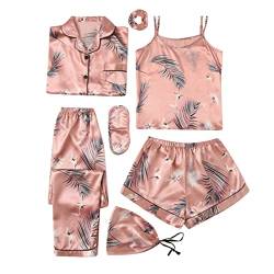 Damen Pyjama Shorts Damen Home Suit Flamingo Print Mode Slim Pyjama Vierteiliges Set Für Alle Jahreszeiten, rose gold, 38 von Generic