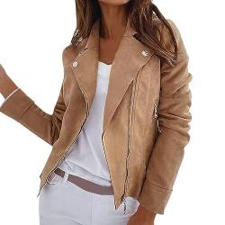 Damen Regenmantel – kurze Jacke mit Reißverschluss für Damen, einfarbig, Pelz, kaki, 38 von Generic