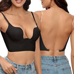 Damen Rückenfreie BHS Push Up Bra Multiway Plunge BH Mit Tiefem U-Ausschnitt und Abnehmbar Träger von Generic