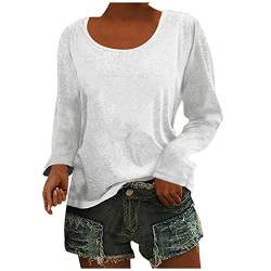 Damen Rundhals Casual T-Shirt Top Lose und Bequem Bottoming Shirt Herbst Frauen Rundhals Pullover Strickjacke Pullover Damen, weiß, Medium von Generic