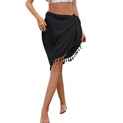 Damen Sarong Pareo Quasten Seitliche SchnüRung Kurz Strandtuch Bikini Cover Up Mini Strandrock (Black, One Size) von Generic