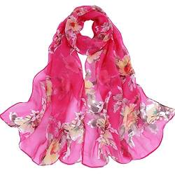 Damen Schal Chiffon - Floral Print Scarf Blumenmuster Sommer Scarves Bunt Stola Halstuch Tuch Seidenschal Blumen Scarf von Generic