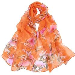 Damen Schal Chiffon - Floral Print Scarf Blumenmuster Sommer Scarves Bunt Stola Halstuch Tuch Seidenschal Blumen Scarf von Generic