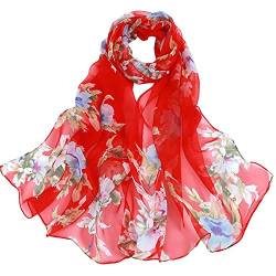 Damen Schal Chiffon - Floral Print Scarf Blumenmuster Sommer Scarves Bunt Stola Halstuch Tuch Seidenschal Blumen Scarf von Generic