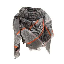 Damen Schal Warm Weich Strickschal Karo Winterschal Herbstschal Frauen Deckenschal Halstuch Scarf Herbst Winter klassischer Quasten-Plaid-Schal, Warmer, weicher, Dicker, Großer (Grey-a, One Size) von Generic