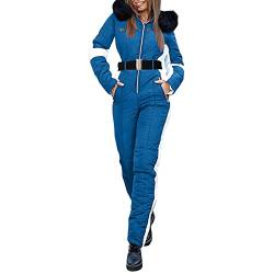 Damen Schneeanzug, Einteiliger Skioverall Winter Warme Schnee Skifahren Sätze Outdoor Jumpsuit Langer Overall mit Kapuze Reißverschluss Skianzüge wasserdicht von Generic