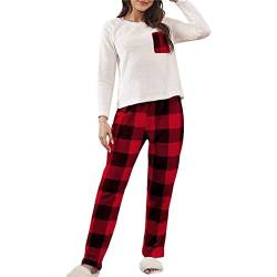 Damen Seide Pyjama Damen 2 Stück Verdickt Warm Flanell Lang Pyjama Set Plüsch Herbst Winter Nachtwäsche Fleece Zweiteilige Nachtwäsche, B-Rot, 38 von Generic