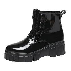 Damen Seilas Gummistiefel Stiefeletten Blockabsatz Wasserdicht Eingebaute Fleece Warme Damen Mittellange Stiefeletten Kunststoffe Federleicht Damen Regenschuhe (Black-c, 41) von Generic