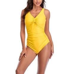 Damen Sexy Cutout Schnürung Rückenfrei Hoher Schnitt Badeanzug Monokini Elektrischer Einteiler Bademode Rasierer für Frauen (03A-Gelb, L) von Generic