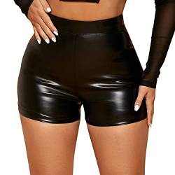 Damen Sexy LederShorts Hohe Taille PU Lederoptik Kurze Hose Push up Lederimitat Kunstlederhose, Damen Hot Pants Wetlook Shorts Hohe Taille Kurze Hose Lackleder Breiter Bund Tanz Outfits (Black, S) von Generic