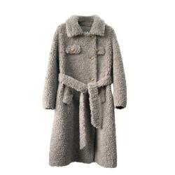 Damen Shearling Jacke Soft Casual Stehkragen Wolle Pelz Lange Mantel, gray9, 38 von Generic