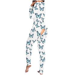 Damen Sleepwear Mit Po-Klappe Warm Geschenk Für Frau Bunt Jumpsuit Sleepwear Für Erwachsene Hausanzug Onesies Einteiligen Pyjama Set Kuschelig Damen-Pyjama Schwarz Damen Lang Sexy Pyjama-Set Nachthemd von Generic