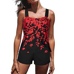 Damen Spitze Tankini Beachwear Push Up Einfarbig Zweiteilig Badeanzug Zweiteiliger Tankini Set Strand Schwimmanzug Swimsuits Bikini Tank Top und Shorts von Generic