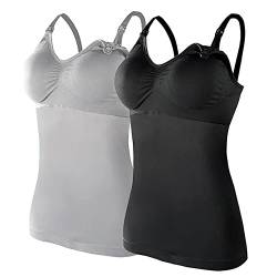 Damen Still-Tanktop mit integriertem BH-Top zum Stillen, Umstands-Camisole Brasieres, 2 Stück mit 4 Stück Brustpolstern, Schwarz , Small von Generic