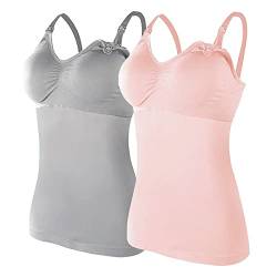 Damen Still-Tanktop mit integriertem BH-Top zum Stillen, Umstands-Camisole Brasieres, 2 Stück mit 4 Stück Brustpolstern, rose, X-Large von Generic