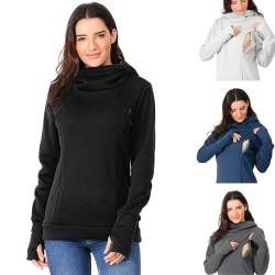 Damen Stillpullover Winter Baumwolle Langarm Einfarbig Rollkragen Zweilagiges Stillen Sweatshirt Hoodie mit Taschen für Schwangerschaft Basic Stillzeit Umstandsmode Stillshirts Mit Scarf Nursing Top von Generic