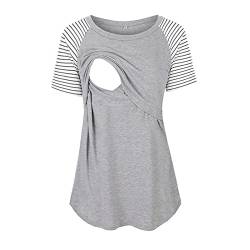 Damen Stillshirt Umstandsmode T-Shirt V-Ausschnitt Bluse Umstandstop Umstandsshirt Schwangerschaft Kleidung Stilltop Langarmshirt Basic Oberteil Langarm Tops3/4 Ärmel Kariertes Hemd (Grey #4, XL) von Generic