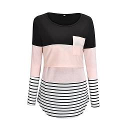 Damen Stillshirt Umstandsmode T-Shirt V-Ausschnitt Bluse Umstandstop Umstandsshirt Schwangerschaft Kleidung Stilltop Langarmshirt Basic Oberteil Langarm Tops3/4 Ärmel Kariertes Hemd (Pink #3, S) von Generic