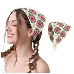 Damen-Stirnbänder, gestricktes Kopftuch, weißes Gänseblümchen-Kopftuch, Haarbandanas, Vintage-Hippie-Stirnband, Krawatte, Kopftuch, Boho-Haar-Accessoires GkS242 (Hot Pink, One Size) von Generic
