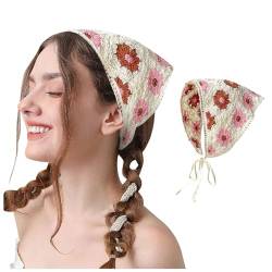 Damen-Stirnbänder, gestricktes Kopftuch, weißes Gänseblümchen-Kopftuch, Haarbandanas, Vintage-Hippie-Stirnband, Krawatte, Kopftuch, Boho-Haar-Accessoires GkS242 (Red, One Size) von Generic