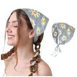 Damen-Stirnbänder, gestricktes Kopftuch, weißes Gänseblümchen-Kopftuch, Haarbandanas, Vintage-Hippie-Stirnband, Krawatte, Kopftuch, Boho-Haar-Accessoires GkS242 (Sky Blue, One Size) von Generic