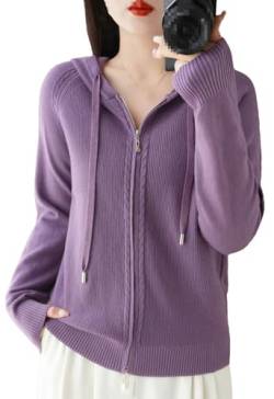 Damen Strickjacke mit Kapuze Mode Lose Casual Kaschmir Pullover Verdickter Mantel, violett, 42 von Generic