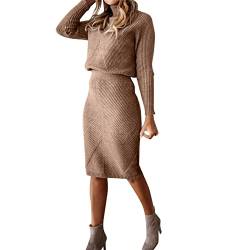 Damen Strickkleid Zweiteiliger Anzug Rollkragen Pullover Oberteil und Midi Strickrock Bodycon 2 Stück Set Winter Strick Kleid Rollkragen Pulloverkleid Frauen Strick Pullover und Minikleid von Generic