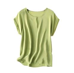 Damen T-Shirt aus 100 % Seide, lockerer Typ, Oberteil, Bluse, Rundhalsausschnitt, halbe Ärmel, Saum-Shirt, grün, X-Large von Generic