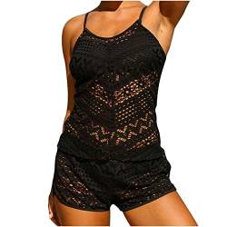 Damen Tankini Badeanzug Blouson Badeanzug Plunge Boyshorts Bademode Oversize Damen Tankini Set Bauchweg Damen zweiteilig Badeanzug Push up Bademoden Tankini-Set mit Hot Pants von Generic