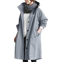 Damen Trenchcoat mit Kapuze Langer Mantel Übergangsjacke Klassische Herbst Frühling Jacke Winddichter Übergangsmantel Solid Trenchcoat Damen Klassische Long Spring Jacke Damen Coat Jacken von Generic