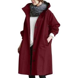 Damen Trenchcoat mit Kapuze Langer Mantel Übergangsjacke Klassische Herbst Frühling Jacke Winddichter Übergangsmantel Solid Trenchcoat Damen Klassische Long Spring Jacke Damen Coat Jacken von Generic