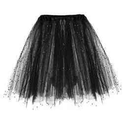 Damen Tüllrock 50er Rockabilly Petticoat Retro Tutu Ballet Cosplay Prom Abendkleider (Z1#A-Black, One Size) von Generic