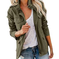 Damen Übergangsjacke Stehkragen Mehr Taschen Utility Jacket Leicht Sommerjacke Boyfriend Parka (XXL, Armeegrün) von Generic