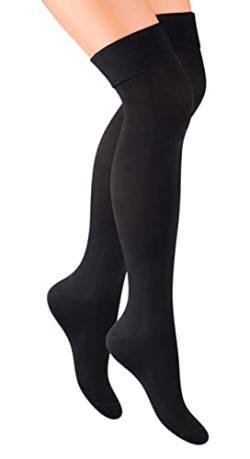 Damen Überkniestrümpfe Steven 076 Mädchen Lange Socken Overknees Baumwolle (Schwarz, 35-37) von Generic