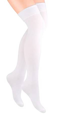 Damen Überkniestrümpfe Steven 076 Mädchen Lange Socken Overknees Baumwolle (Weiß, 38-40) von Generic