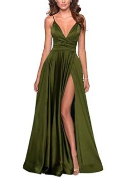 Damen V-Ausschnitt Spaghetti Träger Ballkleider Sexy schulterfreie Brautjungfer Kleid Lange Satin Plissierte formelle Abendkleider von Generic