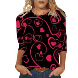 Damen Valentinstag Herbst Rundhals 3/4 Ärmel Liebe Herz Shirts und Blusen Grafik Athletic Herbst Blusen Casual Vintage Tops Casual Elegant Lustig Einfarbig T-Shirts Tuniken, Schwarz , XXL von Generic