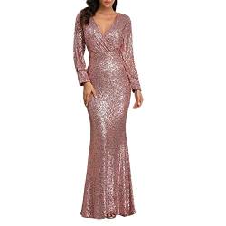 Damen Vintage Kleid Sexy Ärmelloses Kleid 1920er Jahre Party Leicht Abendkleid Kurzarm Lang Slim Fishtail Rock Abendkleid mit Ärmeln (03D-Rosa, L) von Generic