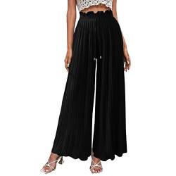 Damen Weite Bein Hose Weite Bein Hose Pumphose Boho Hippie Hose Lässige Lose Stoffhose Strandhose Sommerhose (Black, M) von Generic