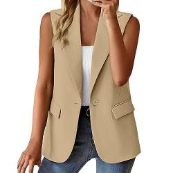 Damen Weste Ärmellos Blazer Jacke Elegant Einfarbig Kurze Gilet Tank Top mit Tasche von Generic